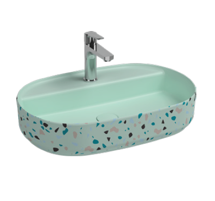 Раковина накладная ISVEA Infinity 60 см. с отверстием для смесителя цвет мятно-зеленый матовый Terrazzo