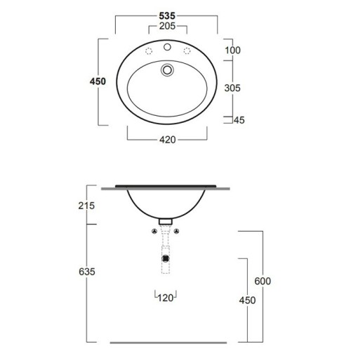 Раковина SIMAS LAVABI встраиваемая сверху с одним отверстием и двумя намеченными DESMO цвет белый S52