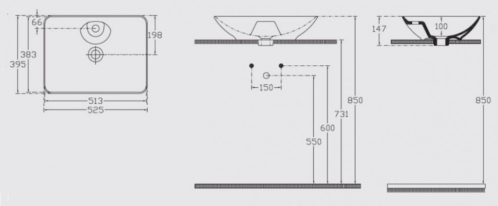 Раковина ISVEA SistemaY Clear накладная ШГВ 525*395*147 отверстия для смесителя 1 цвет белый