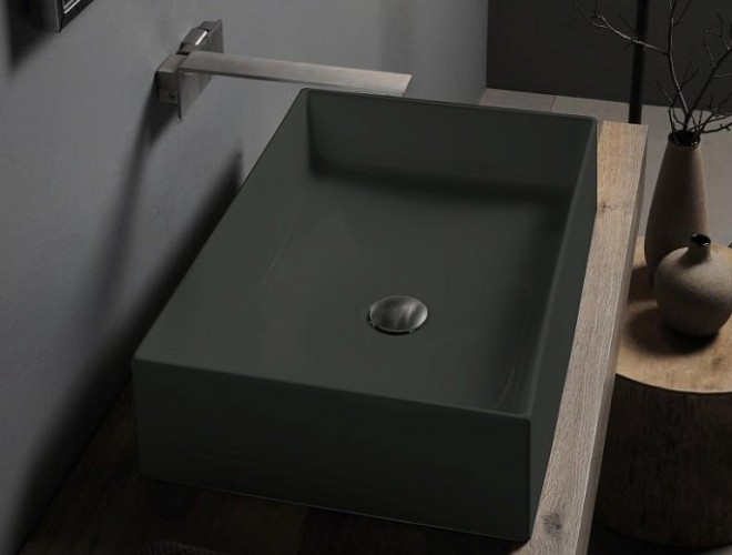 Раковина Scarabeo TEOREMA 2.0 накладная без перелива без отверстий цвет черный матовый с антибактериальным и грязеотталкивающим покрытием BIOKER 5101 49 BK