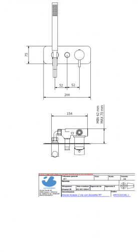 Внешняя часть настенного встраиваемого смесителя для душа с переключателем на 2 потребителя и ручным душем IBRUBINETTI MILANOTORINO EMT313
