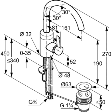 Смеситель KLUDI BINGO STAR 420300578 для раковины на одно отверстие высокий