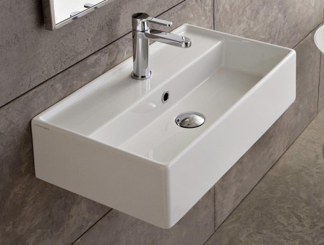 Раковина Scarabeo TEOREMA 2.0 подвесная или накладная с переливом с одним отверстием цвет белый 5001