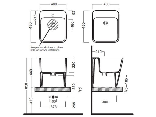 Раковина HATRIA G-FULL YXJF01 подвесная или накладная без отверстия без перелива цвет белый