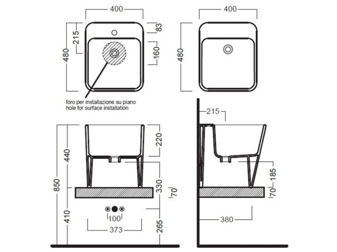Раковина HATRIA G-FULL YXJF01 подвесная или накладная без отверстия без перелива цвет белый