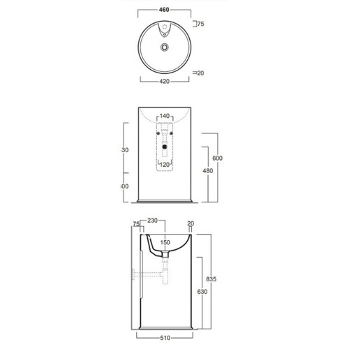 Раковина SIMAS LAVABI напольная с одним намеченным отверстием цвет белый GTE