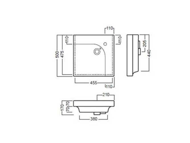 Раковина HATRIA GRANDANGOLO YXES01 подвесная или накладная с одним отверстием с переливом цвет белый