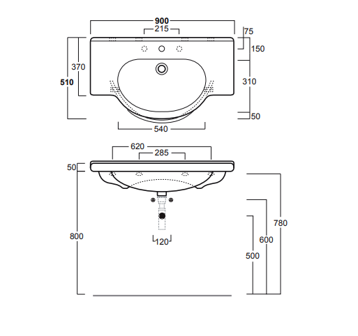 Раковина SIMAS LAVABI подвесная с одним отверстием и двумя намеченными консоль цвет белый TOP62