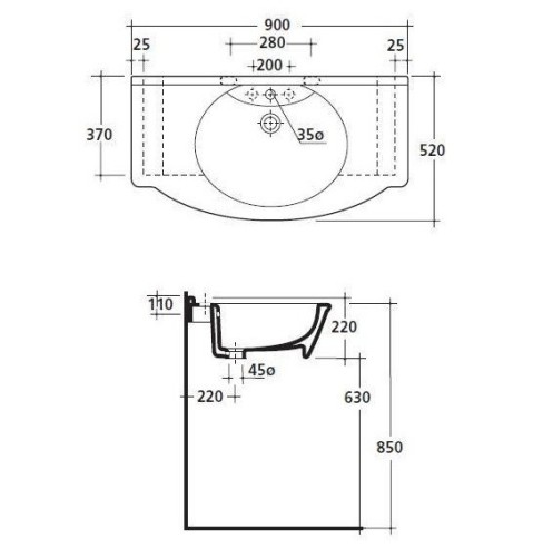 Раковина GALASSIA EGO 6015 подвесная с одним отверстием с переливом цвет белый глянцевый