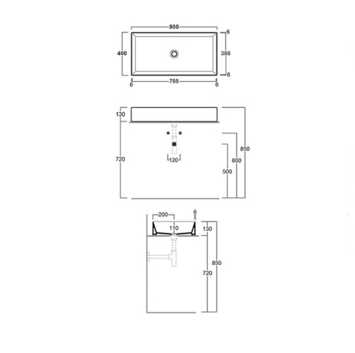 Раковина SIMAS AGILE накладная с одним отверстием эмалированная с 4 сторон цвет белый AG80