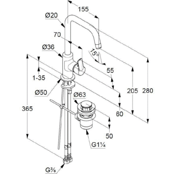 Смеситель KLUDI PURE&EASY 370230565 для раковины на одно отверстие высокий