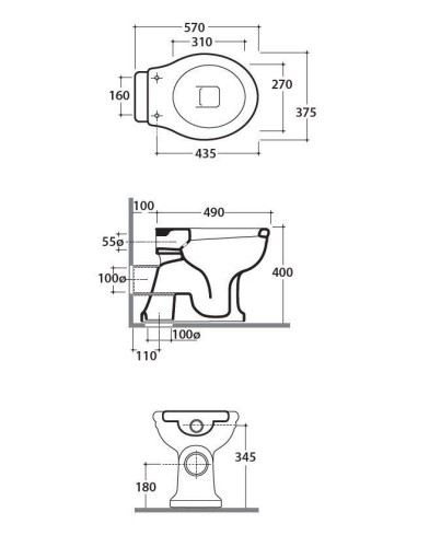 Унитаз GLOBO PAESTUM с бачком на высокой трубе слив в стену цвет белый/хром PA002BI+PA010BI+BA003+BA005