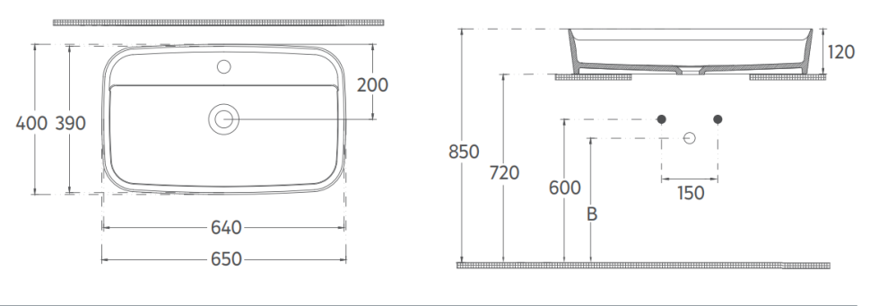 Раковина накладная ISVEA Peak 10PE65065SV прямоугольная 65 см с отверстием для смесителя цвет белый
