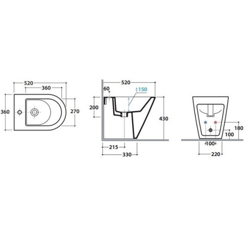 Биде GLOBO FORTY3 Напольное приставное с одним отверстием цвет белый FO010BI