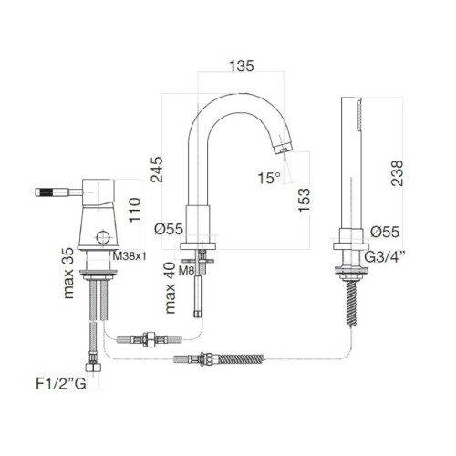 Смеситель на борт ванны Webert Rimini RI850701560, черный
