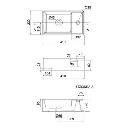 Раковина Scarabeo TEOREMA подвесная или накладная без перелива с одним отверстием цвет белый 8031/R41x23