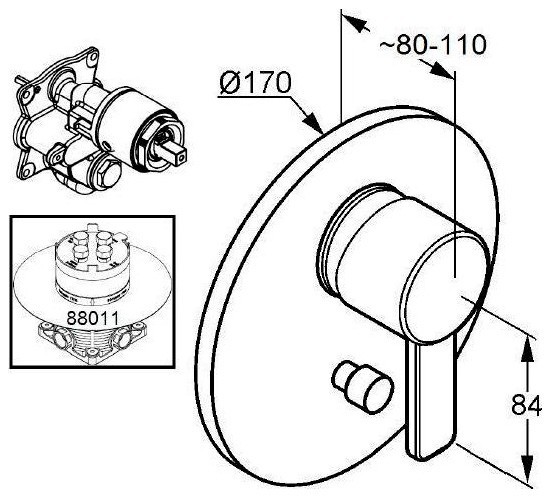 Смеситель KLUDI ZENTA 386508675 для ванны и душа встраиваемый внешняя часть с переключателем воды