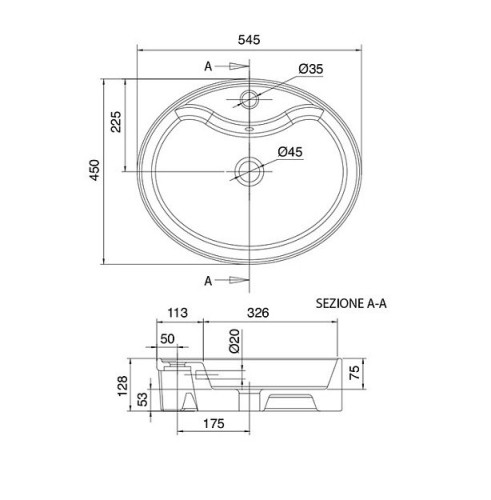 Раковина Scarabeo WIND R накладная с переливом с одним отверстием цвет белый 8030/R
