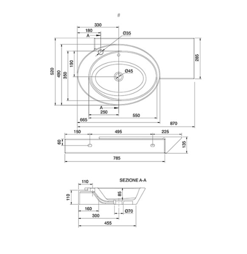 Раковина Scarabeo WISH подвесная с переливом с одним отверстием с полотенцедержателем цвет белый 2011