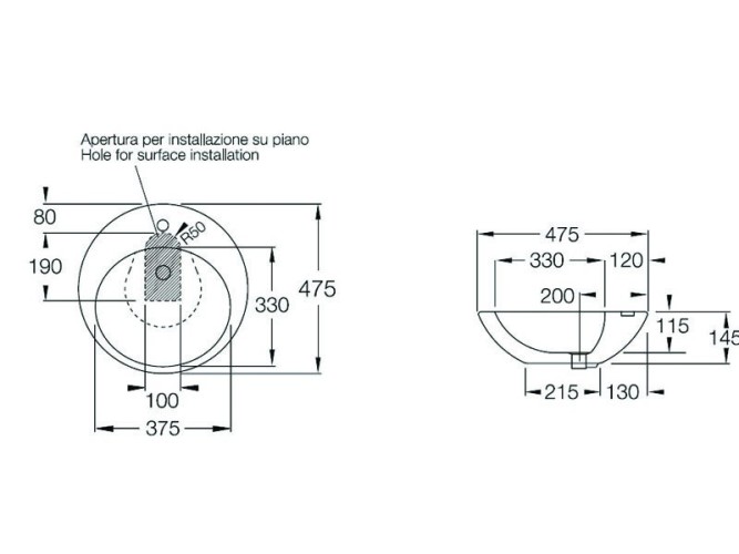 Раковина HATRIA HAPPY HOUR Y0M601 накладная с одним отверстием с переливом цвет белый