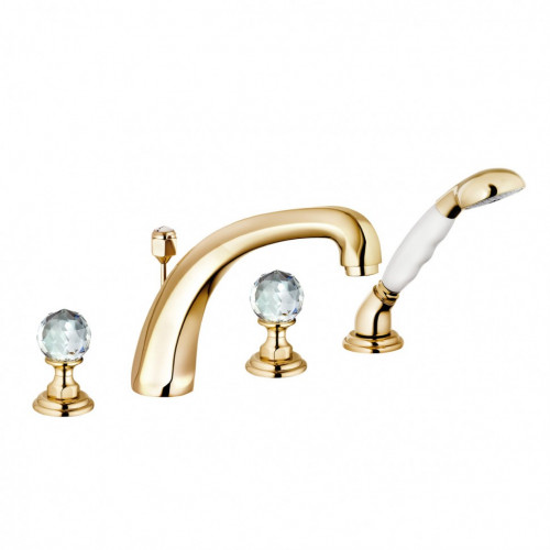 Смеситель KLUDI ADLON 5152445G4 для ванны на бортик хрустальные рукоятки «Made with Swarovski® Elements» позолоченный 23 кар