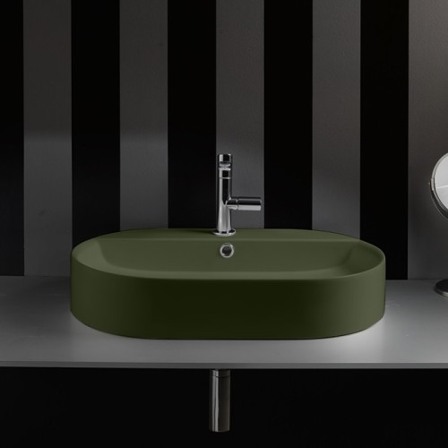 Раковина KERASAN накладная с переливом с одним отверстием цвет зеленый матовый 028511*1