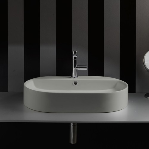 Раковина KERASAN накладная с переливом с одним отверстием цвет серый матовый 028559*1