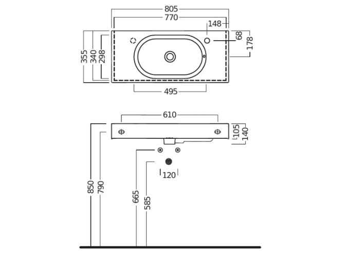 Раковина HATRIA AREA Y0QB01 подвесная или на тумбу с одним отверстием цвет белый