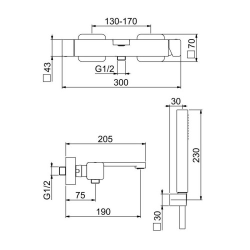 Смеситель для ванны Webert One-X OX850101441, чернай/сталь