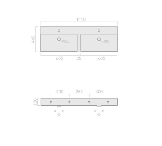 Раковина GALASSIA MEG11 PRO 8939MT двойная подвесная с одним отверстием с переливом цвет белый матовый