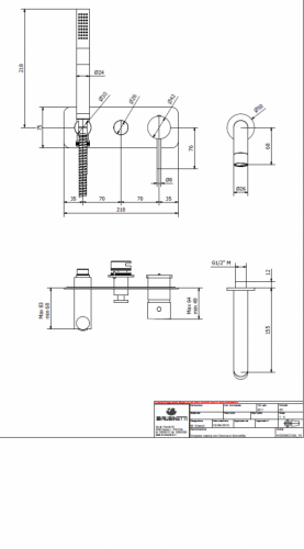 Внешняя часть настенного встраиваемого смесителя для ванны с ручным душем и изливом IBRUBINETTI INDUSTRIA ID398