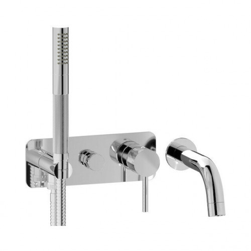 Внешняя часть настенного встраиваемого смесителя для ванны с ручным душем и изливом IBRUBINETTI INDUSTRIA ID398