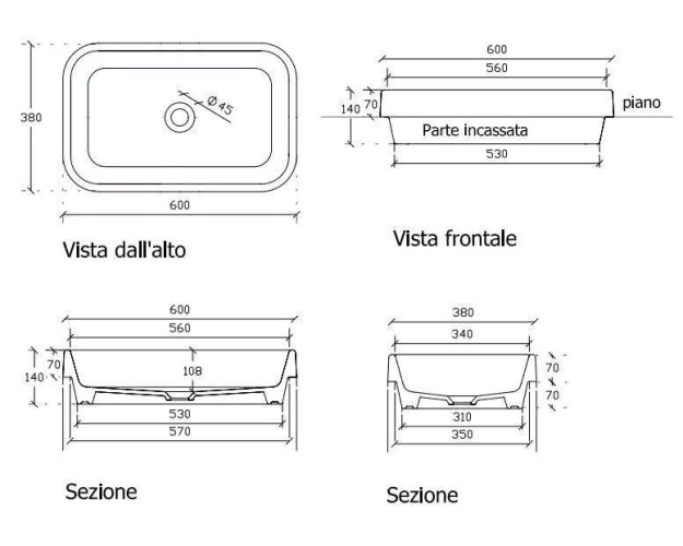 Раковина GALASSIA MEG11 5452 NE накладная без отверстий без перелива цвет черный глянцевый