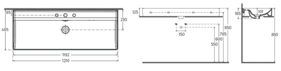 Раковина накладная ISVEA Vea 120 прямоугольная 121см, отверстие под смеситель в комплекте сифон цвет белый