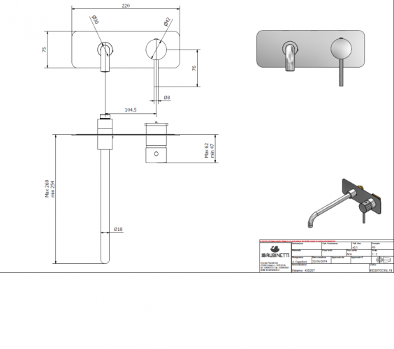 Внешняя часть настенного встраиваемого смесителя для раковины IBRUBINETTI INDUSTRIA ID207