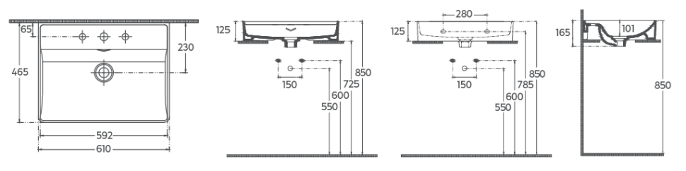 Раковина накладная ISVEA Vea 61 прямоугольная 61см, отверстие под смеситель в комплекте сифон цвет белый