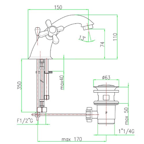 Смеситель для раковины Webert Armony AM700108017. хром/золото