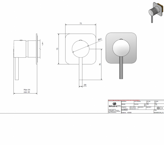 Внешняя часть встраиваемого смесителя для душа IBRUBINETTI INDUSTRIA ID300