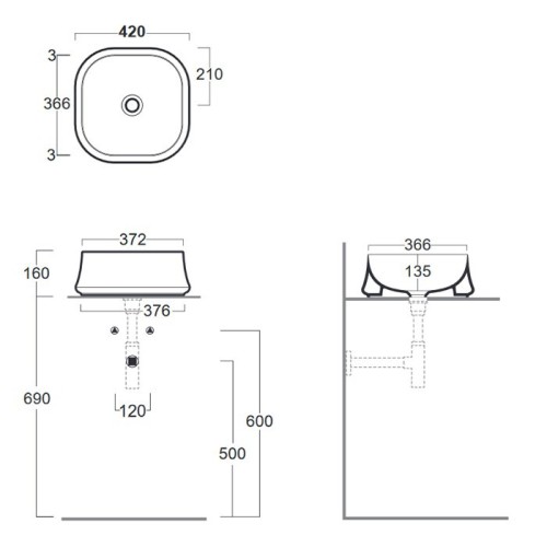 Раковина SIMAS SHARP накладная без отверстий цвет белый SH06