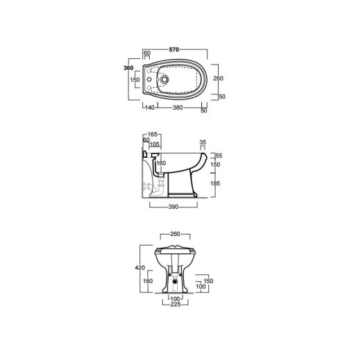 Биде SIMAS ARCADE Напольное приставное с одним отверстием и двумя намеченными без желоба цвет белый AR833