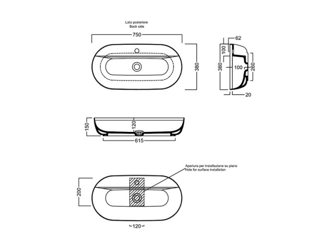 Раковина HATRIA HAPPY HOUR Y8AP01 накладная с одним отверстием без перелива цвет белый