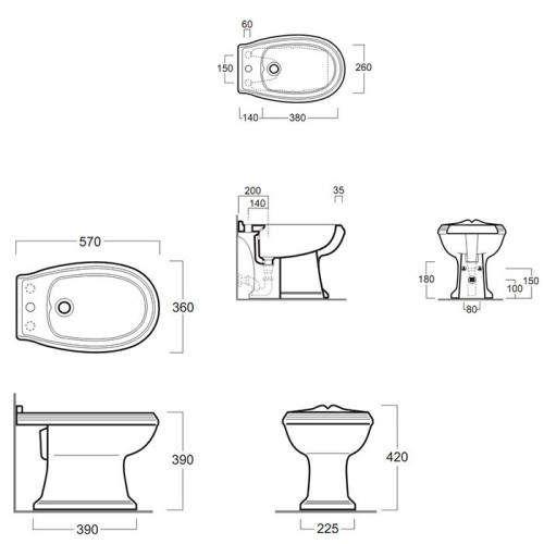 Биде SIMAS ARCADE Напольное приставное с одним отверстием и двумя намеченными с желобом цвет белый AR823