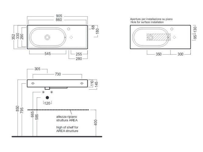 Раковина HATRIA AREA YXDL01 подвесная или на тумбу с одним отверстием с переливом цвет белый