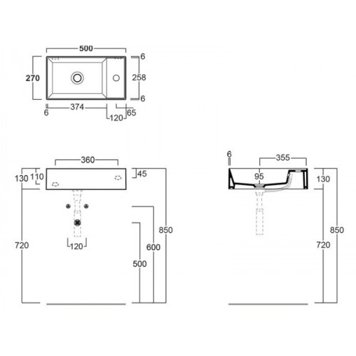 Раковина SIMAS AGILE подвесная или накладная с одним отверстием с полкой правой цвет черный AG50.NE