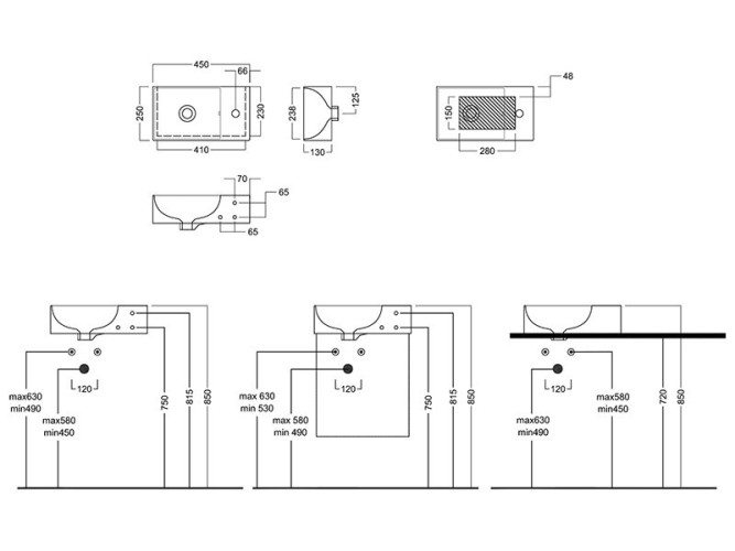 Раковина HATRIA Bahia_13 BH0450250011TS0 подвесная или на тумбу без отверстия с переливом цвет белый