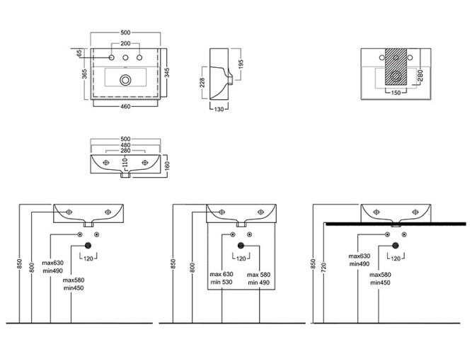 Раковина HATRIA Bahia_13 BH0500365011TS0 подвесная или на тумбу с одним отверстием с переливом цвет белый