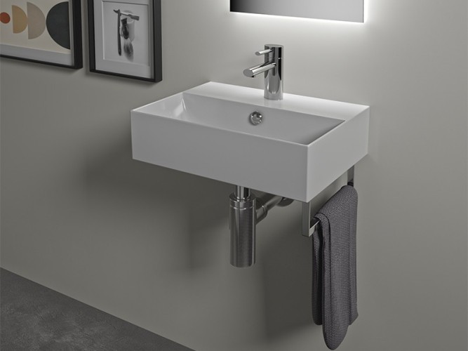 Раковина HATRIA Bahia_13 BH0500365011TS0 подвесная или на тумбу с одним отверстием с переливом цвет белый