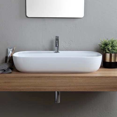 Раковина Scarabeo GLAM накладная без перелива с одним отверстием цвет белый 1801