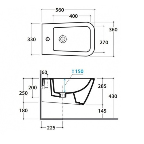 Биде GLOBO STONE подвесное с одним отверстием цвет белый STS09BI