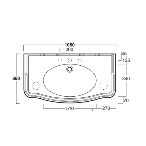 Раковина SIMAS ARCADE подвесная на ноги на кронштейны с одним отверстием со спинкой цвет белый AR874